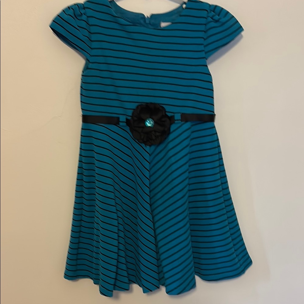 Striped Blue black Kids Dress with Floral Accent lined girls 5
